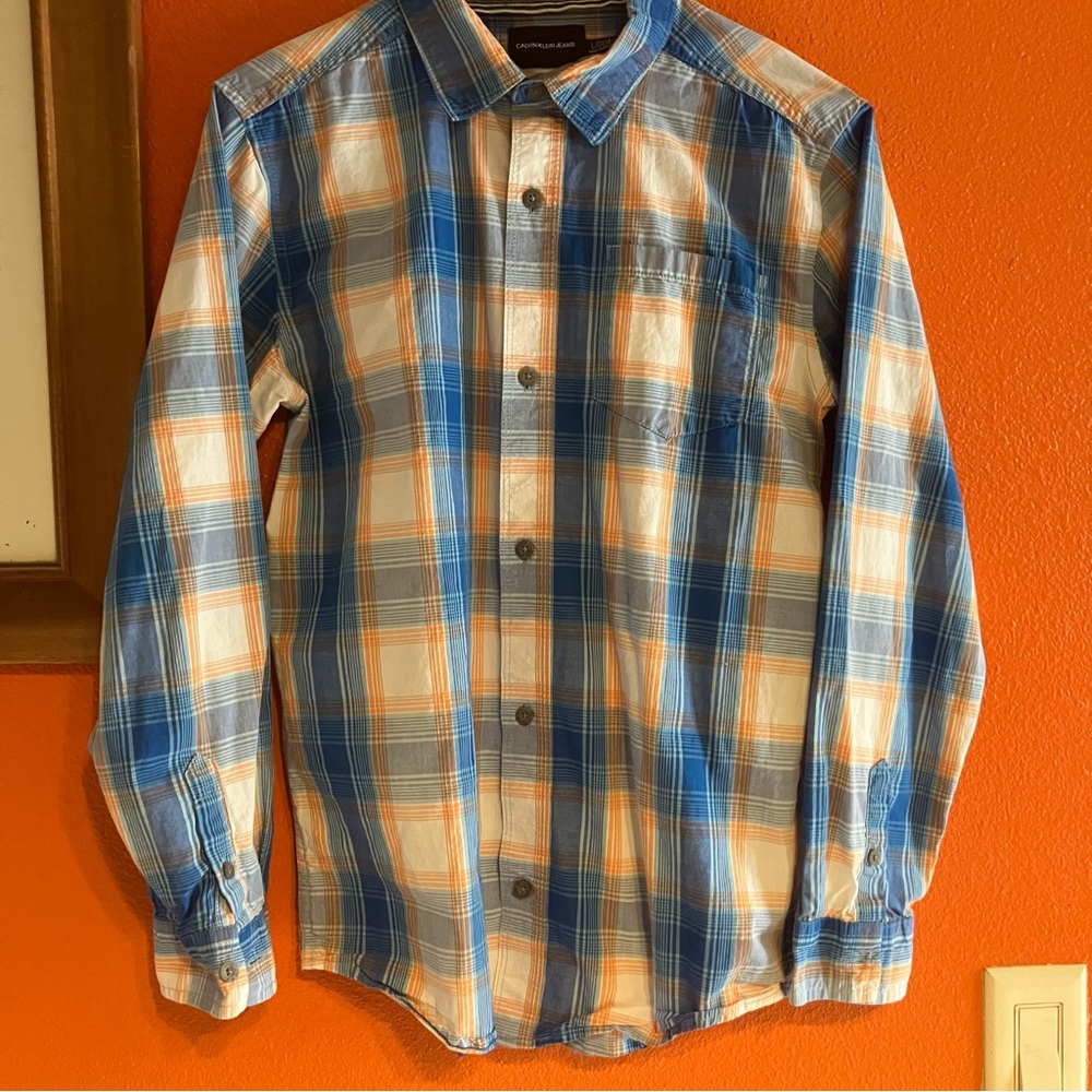Calvin Klein Blue and Orange Button Down‎ Shirt
